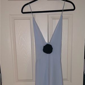 Long dress- Icey blue with black flower